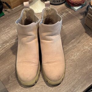 Athlefit Women’s Ankle Booties 
Nude Suede Chelsea Boots with Chunky Tan Sole